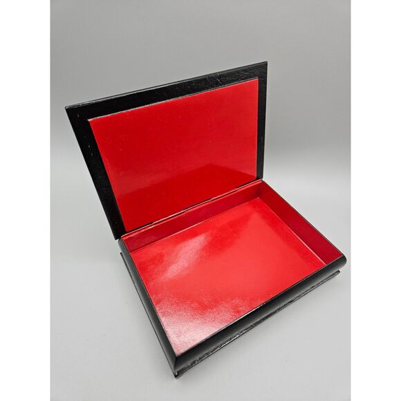 Hand Painted Russian Church Scene Lacquer Box Signed  7" x 5" Black and Red - Picture 6 of 11